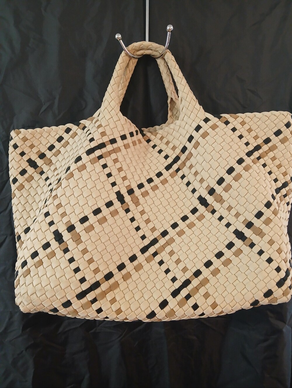 Naghedi Woven Ivory, Black and Tan Clutch with Tote Set